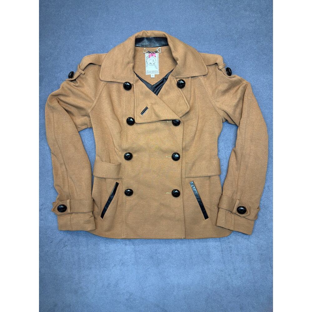 Yoana Baraschi Double Breasted Jacket Carmel Accent Button&Leather Womens Size 0